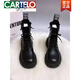 CARTELO Leather Martin Boots Women's 2023 Autumn and Winter New British Style All-match Plush Thick Sole Casual Short Boots Women's Single Boots Black [Single] 35