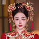 Fat Donglai's same style Xiuhe tiara bridal tiara Chinese style red ancient style Hanfu Xiuhe suit with glazed flower hanging between eyebrows Xiuhe tiara set (ear clip style)