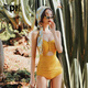 DK one-piece swimsuit for women 2025 new hot style high-end seaside hot springs dark yellow (with blouse) M