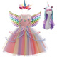 Xibai My Little Pony Clothes Girls Princess Dress Colorful Tiffany Dress Twilight Children's Halloween Costume Purple Dress + Wings + Headband + Wig 130cm