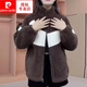 Pierre Cardins neue Jacke aus Samt und verdicktem Lammsamt für Damen im Winter, koreanische Version, vielseitiger, lässiger warmer Mantel aus Lammwolle, Baumwollmantel 679# Kaffee, Samt und verdickt L 95-110Jin Jin entspricht 0,5 kg