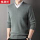 Hengyuanxiang thickened 100% pure wool sweater fake two-piece men's autumn and winter new business casual shirt collar base sweater light khaki L 175/50/110