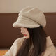Autumn and winter beret women's velvet warm ear protection small head circumference octagonal hat Korean version versatile fashion plush peaked cap beige