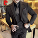 Pierre Cardin double-breasted groom's suit men's wedding casual banquet formal suit business slim dress three-piece set black 3XL (56 suitable for 155-169 Jin Jin equals 0.5 kg)