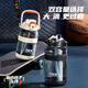 TKK large-capacity water cup, high temperature resistant tritan pot belly cup, special children's sports water bottle for primary school students, ton bucket, black, double drink + strap 1200ml