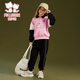 Fuluo Mi Girls Suit Winter Loose Casual Sports Children's Clothes Children's Velvet Sweatshirt and Trousers Two-piece Set Pink/Black 160