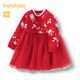 Balabala children's clothing baby dress baby princess dress mesh skirt fake two-piece splicing sweet festive new year dress red and white tone 00461 90