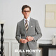 FULL MONTY Men's Wool Suit Plaid Business Professional Formal Wear Groom Wedding Suit Light Gray 1231 42