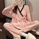 
Wanmanduo cardigan pajamas women's cotton autumn style sexy lace long-sleeved V-neck internet celebrity short show 3 3882# blue jacquard M recommended 80-105 Jin [Jin equals 0.5 kg]