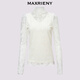 MAXRIENY exquisite romantic lace chiffon shirt temperament slim slim turtleneck top bottoming shirt for women in white M