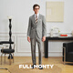 FULL MONTY Men's Wool Suit Plaid Business Professional Formal Wear Groom Wedding Suit Light Gray 1231 42