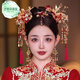 Fat Donglai's same style Xiuhe tiara bridal tiara Chinese style red ancient style Hanfu Xiuhe suit with glazed flower hanging between eyebrows Xiuhe tiara set (ear clip style)