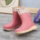 Dong Yixuan rain boots for women, thickened velvet, winter warm and waterproof cotton boots, thick soles, non-slip soft soles, one-piece mid-calf rain boots, water shoes for women, green fixed velvet (not removable), 2 sizes larger, 37
