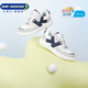 Dr. Jiang's spring toddler shoes for boys and girls, no need to tie laces, knob button baby sneakers, m/grey/blue 29, foot length is about 17.5-18.1