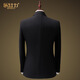 Leshili casual suit suit for men, high-end wool double-breasted striped slim business suit, groom's wedding dress, wool gray and black stripes, jacket + pants, 175/L 50 size, default 32 size pants