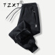 TZXT trendy brand high-end Paul embroidered pure cotton sports casual pants for men loose spring and summer new versatile business large-size pants 01 black tying feet (spring and autumn style) L 100-110Jin [Jin equals 0.5 kg]