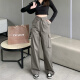 Pei Jing overalls for women, American street style, flap waist design, straight, loose, wide-leg pants, casual pants, gray M (recommended 95-108 Jin [Jin equals 0.5 kg])