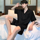 莫代尔睡衣男士夏季冰丝短袖薄款夏天黑色仿真丝绸夏款可外穿家居服套装 【冰丝】S1369男 3XL
