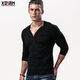Fanshu Henry shirt long-sleeved T-shirt for men, low-neck American retro bottoming shirt, tight-fitting top, large V-neck spring and autumn style, white M 90-118Jin Jin equals 0.5 kg