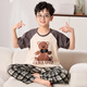 Manidor pajamas for boys summer new short-sleeved trousers for boys and girls for spring and autumn teenagers pure cotton children's air-conditioned home clothes N9902 short length 130 14 size recommended 125-135cm