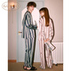 Gukoo Couple Pajamas Spring and Autumn Style Boom Boom Puppy Maillard Simple Striped Women's Long Sleeve Cartoon Men's Home Clothing A Striped Puppy Couple Suit S Women