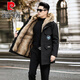 Pierre Cardin parka men's mid-length imitation mink liner removable winter cotton coat imitation mink velvet coat imitation mink coat black fur mid-length fur sleeves + removable liner 2XL recommended 145-155Jin Jin equals 0.5 kg