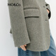 MO&Co. Suit Spring Retro Brown Green Herringbone Sheep Wool Padded Broad Shoulder Jacket MBE1BLA005 Green Mixed Color S