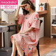 Modal comes with chest pad nightgown for women for summer cotton short sleeves plus fat plus size 200 Jin [Jin equals 0.5 kg] No wear bra to wear pajamas outside F-6624 L-breast pad [95-110 Jin [Jin equals 0.5 kg]]