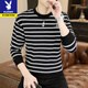 Playboy's new sweatshirt men's spring, autumn and winter round neck versatile slim fit plus velvet high-end striped men's long-sleeved T-shirt bottoming shirt 3376-black spring and autumn style XL recommended 130-145Jin Jin equals 0.5 kg
