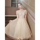 Maxbeth champagne color dress women's banquet evening dress 2025 new adult ceremony petite birthday niche high-end art test skirt champagne color mid-length M