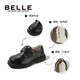 Belle children's shoes boys leather shoes cowhide student performance shoes boys performance shoes spring and autumn single shoes for middle and large children black 32
