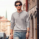 Mr. Bu Henry Collar Cotton Sweater Long Sleeve Men's 2023 Spring and Autumn New Retro Casual Men's Wear Light Gray XL (180)