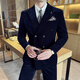 Jason's Corduroy Suit Men's Business Formal Double-breasted Autumn and Winter Thickened Jacket High-end Fashion Brand Casual Suit Set Navy Blue (Suit + Pants) 4XL