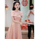 Lanka Roni high-end art exam evening dress female pink petite French niche engagement dress bridesmaid dress can be worn at ordinary times pink S (recommended 86-95Jin Jin equals 0.5 kg)