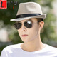 LUCALY men's top hat, high-end hat, men's summer British jazz hat, Korean style trendy small top hat, sun hat, middle-aged travel hat, young man, light gray, one size fits all for adults [56-58cm]