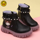 G.duck Little Yellow Duck Girls Short Boots Genuine Leather Children's Martin Boots 2025 Autumn and Winter New Kuromi Children's Shoes Plus Velvet Second Cotton Boots Black Single Boot + Soft Genuine Leather + Light Soft Sole + Kuromi Bow 33 Inner Length Approximately 21.1cm