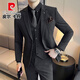 皮尔卡丹（pierre cardin）新郎西服套装男士商务职业正装结婚礼服痞帅休闲修身大码西装男 SJT9889黑色三件套(西服+西裤+马甲) M 身高155-170\体重90-110斤