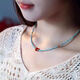 Baozha Natural Turquoise Southern Red Necklace Women's New Chinese Style National Style Clavicle Chain Niche Beaded Exquisite Temperament Necklace Summer Round Bead Turquoise Necklace - About 46cm long