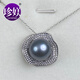 Precious Tahitian black pearl pendant 12-13mm flawless round strong light seawater pearl pendant s925 silver free silver chain