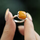 BOIGO925 silver amber beeswax ring for women retro bamboo square Chinese style open ring for women adjustable ring