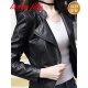 Larrenfitty Light Luxury Women's Clothing Brand Leather Jacket Women's Short 2022 Spring and Autumn New Style Waist Slim Motorcycle Small Washed Leather Jacket Black M