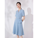 Pink and Blue Wardrobe 2024 Summer New Style Yanyu Jiangnan Temperament Splicing Suit Overlapping V-neck Small Shirt and Half Skirt Two-piece Set 5A2T338 Moonlight Blue M