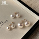 DAISY DREAM 925 silver French flat round steamed bun Shijia large pearl earrings for women light luxury temperament high-end earrings fashion earrings 10mm flat round steamed bun pearl earrings 925 silver straight needle style