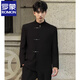 ROMON high-end new Chinese casual suit men's national style stand-up collar tunic style airplane button loose suit suit black two-piece suit top + pants 2XL