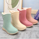 Dong Yixuan rain boots for women, thickened velvet, winter warm and waterproof cotton boots, thick soles, non-slip soft soles, one-piece mid-calf rain boots, water shoes for women, green fixed velvet (not removable), 2 sizes larger, 37