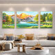 Volver a la sala de estar Jinshan Pintura colgante Pintura de paisaje Sofá Fondo de la pared Decoración de la pared Feng Shui West Wall Triptainting 12596 Aluminio dorado Marco de aleación Medio 80*60 Ambos lados 40*60 Lienzo de aceite de textura