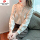 Pierre Cardin spring, autumn and winter tops, chiffon shirts for women, 2023 new style nine-quarter sleeves, fashionable bottoming shirt, apricot L