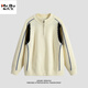 Mr. Bu couple's clothing autumn and winter American retro splicing contrasting sweaters Henry collar half-zip warm sweaters men's and women's jackets Beige M