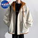 NASA MARVEL jacket men's spring and autumn jacket trend hooded fake two-piece casual fashion loose men's and women's Khaki XL