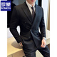 ROMON high-end customized suit men's British style double-breasted business casual suit large size three-piece formal wedding suit 338 black double-breasted single-piece suit XL (125-140Jin Jin equals 0.5 kg)